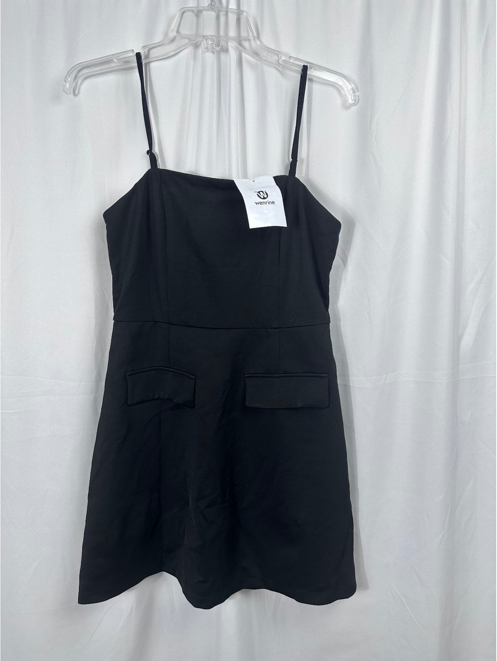 wenrine Black Sleeveless Mini Dress with Adjustable Straps Medium